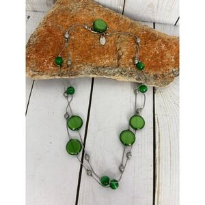 Charming Charlie Cats Eye Station Necklace and Drop Earring Set Silver Tone P136